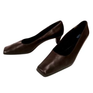 BASS Womens Comfort Heels Sz 7.5 WIDE Leather Chocolate Brown Square Toe Tristie